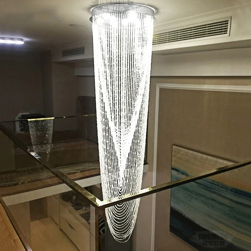 Lampu gantung panjang dupleks untuk vila, lampu kreatif kristal modern