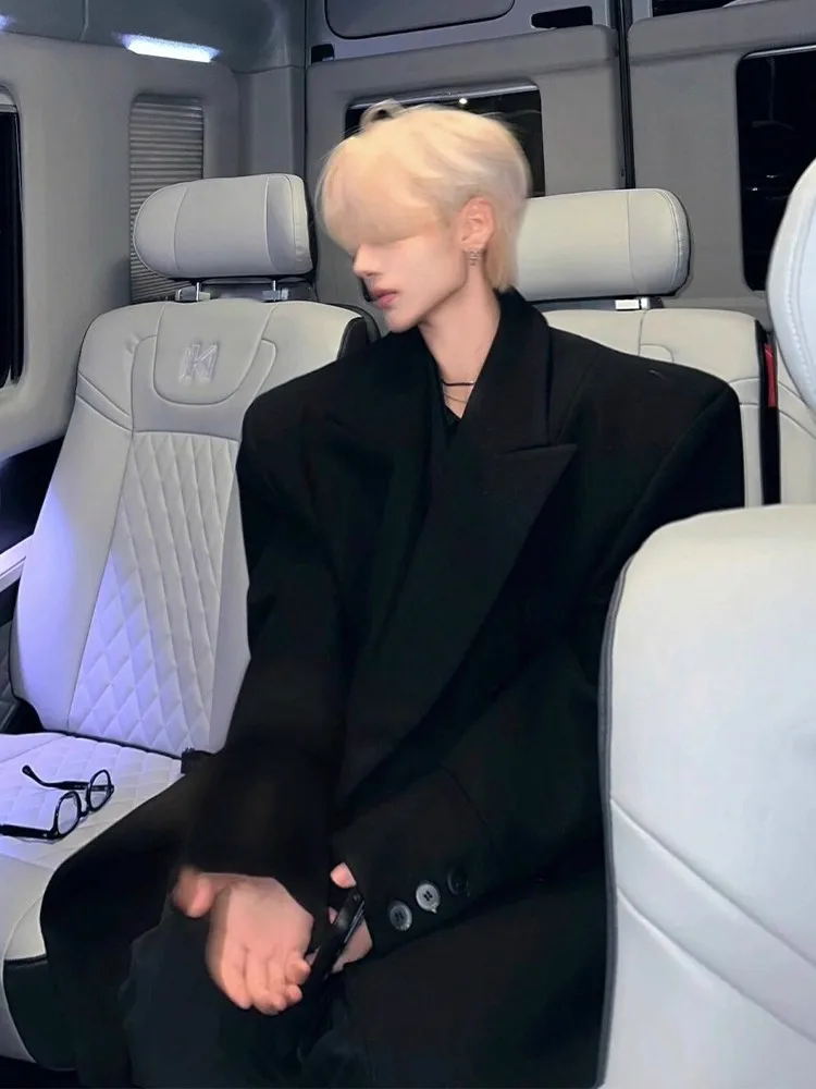 

Bla Over-Knee Woolen Men's Coat Autumn Winter Thiened Medium-Length Korean Aosphere Windbreaker Youth Faion Polyester...