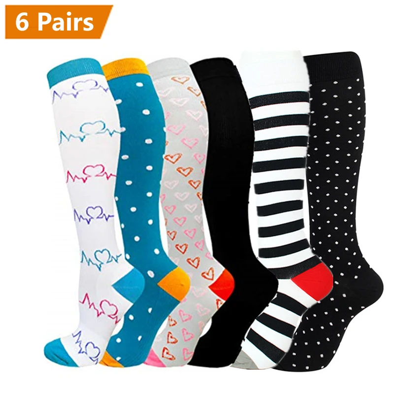 20-30 Mmhg 6pairs Compression Socks Men Women Athletic Running Medical Nursing Cycling For Graduated Stockings