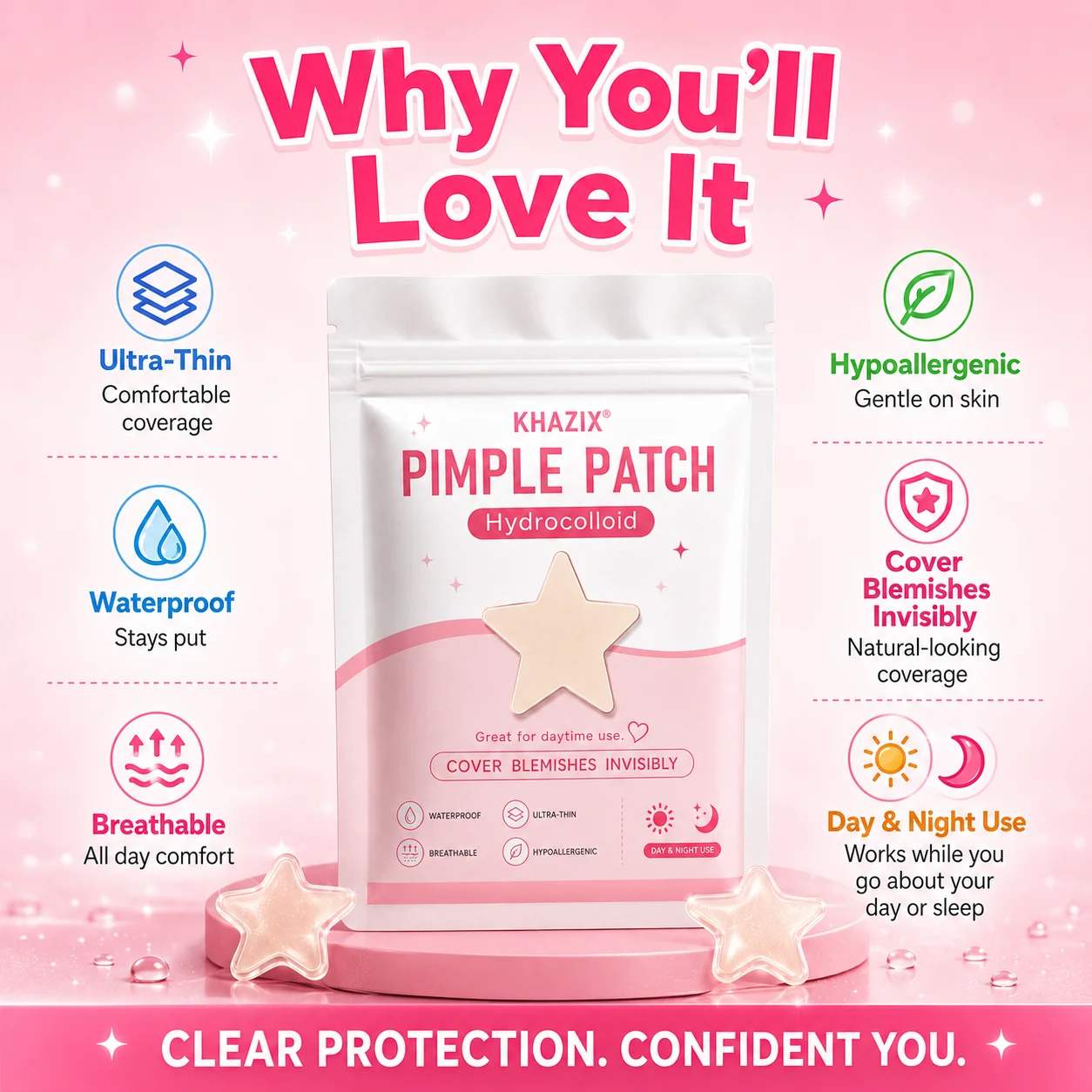 Star-shaped acne patches in various sizes, gentle and non-irritating, effectively conceal pores—perfect as a gift, 280/40 pcs image 6