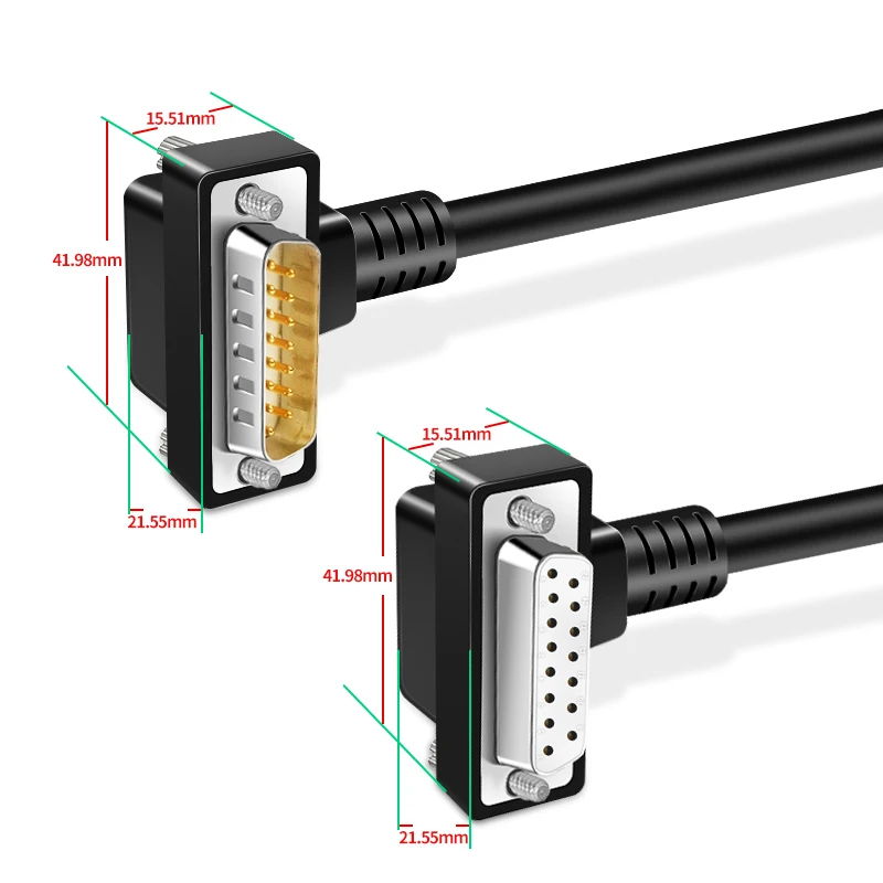 15 Pin 26AWG Serial Port Cable with Number Tube Elbow DB15 Plug Connection Wire Dual Shielded Single Male Female Head with Line
