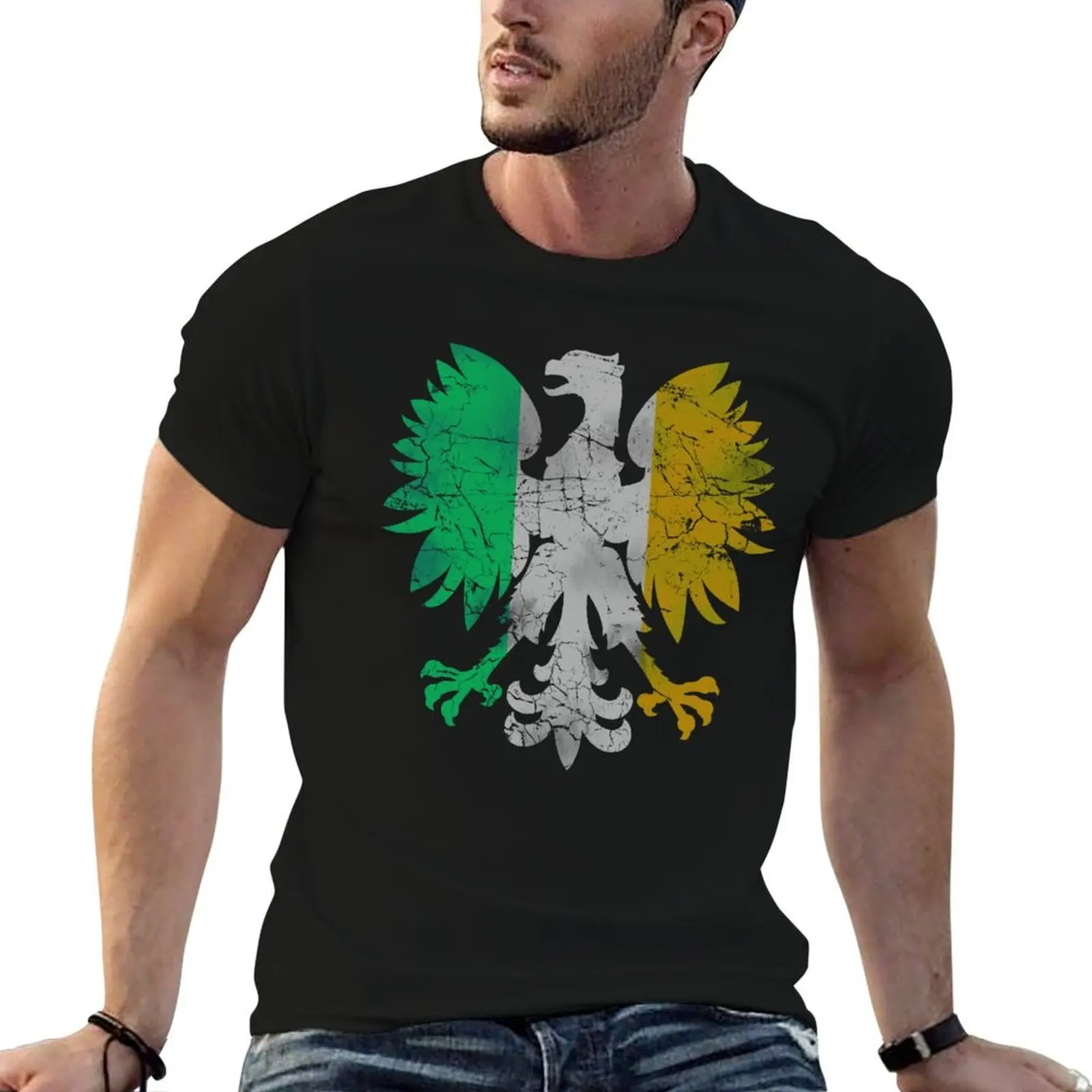 Vintage Flag of Ireland Polish Eagle T-Shirt t shirt man plain t shirt for man man t shirt heavy cotton T-shirt
