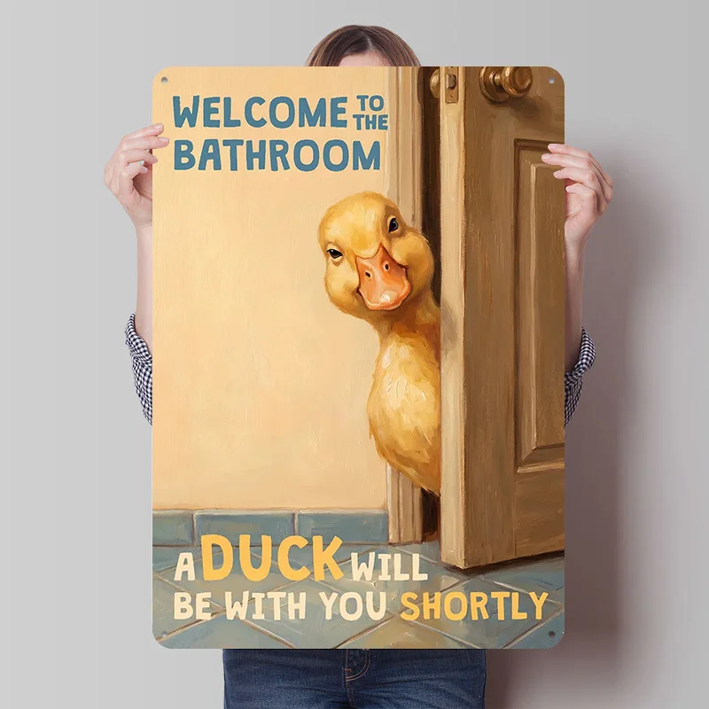 Welcome to the Bathroom Duck Tinplate Poster Custom Wall Art Vintage Metal Signs Retro Tin Plaque for Home Decor Accessories