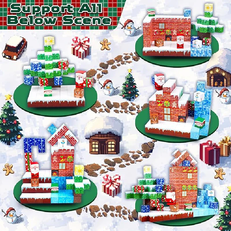 Construisez votre monde de noël, cube magnétique, blocs de construction en pierre, cadeau pour enfants, puzzle, jouet pour garçon, assembler magnétique du modèle