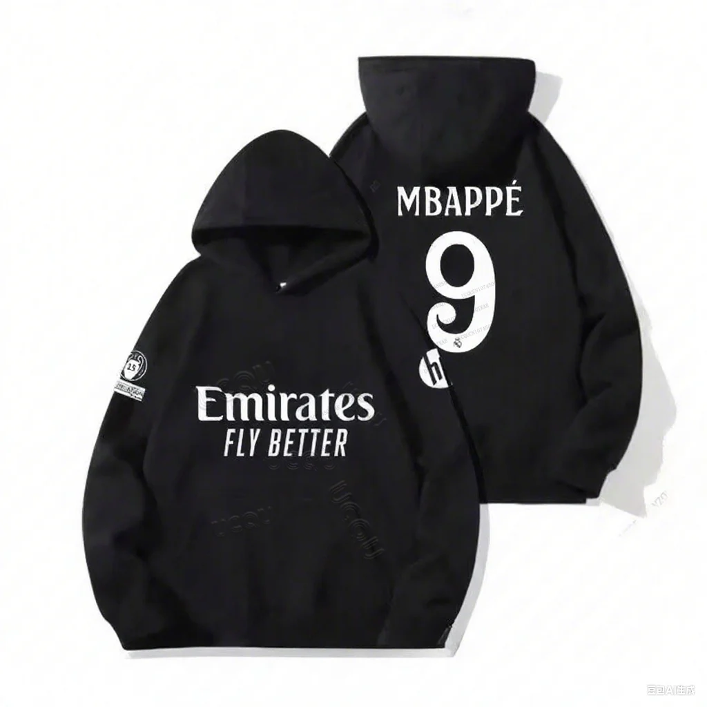 Mbappé No.9 Football Hooded Pullover For Men Women Winter Oversize Casual Long Sleeve Sweatshirt Loose Cotton Casual Hoodies