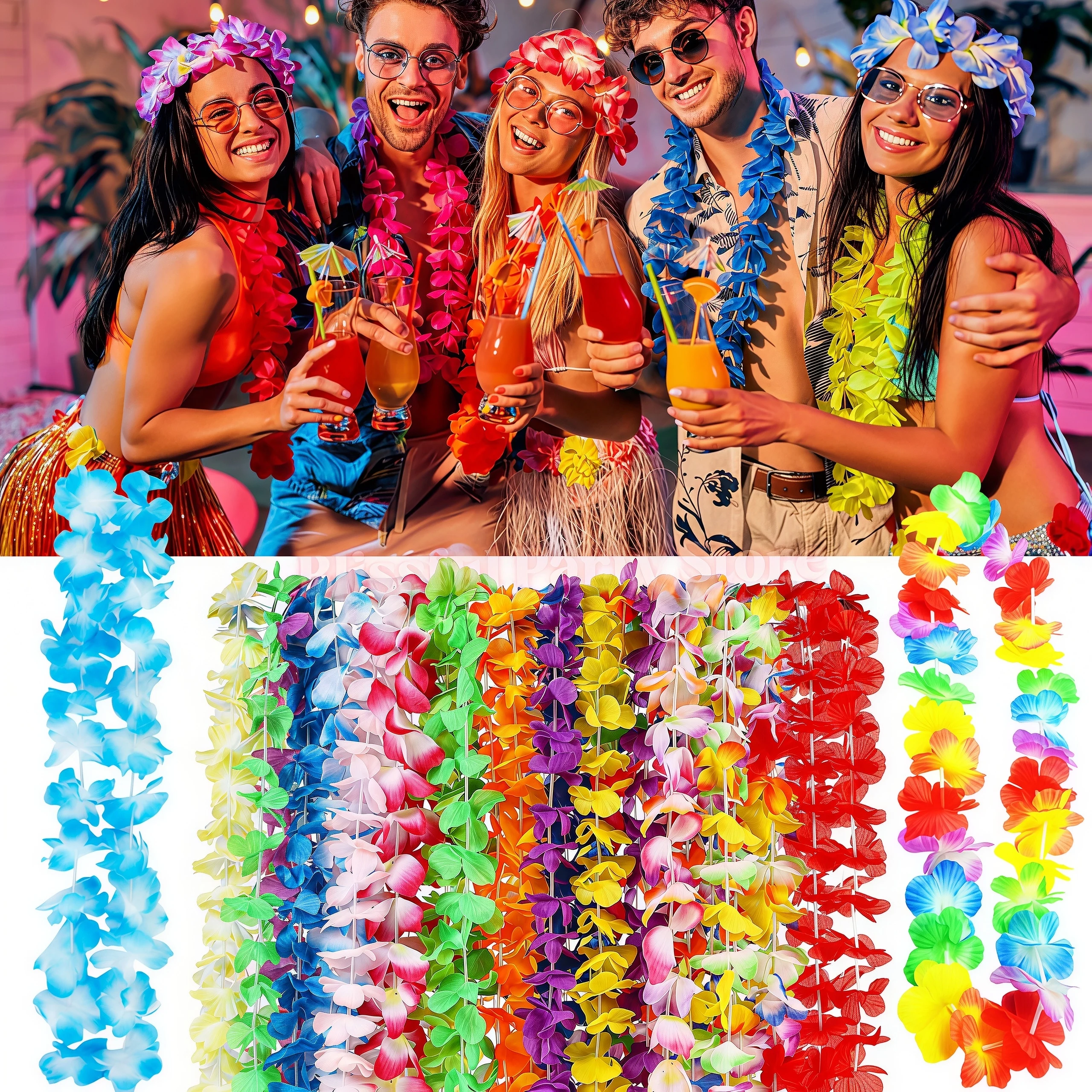 Guirnalda de Flores Hawaiana para Fiestas, Collar Hawaiano, Decoración Floral para el Hogar, Recuerdos para Invitados de Bodas y Fiestas