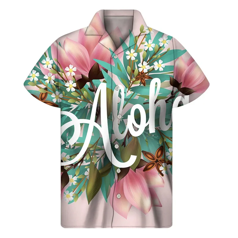 

Fashion Tropical Plants Hawaiian Shirt 3D Print Flower Beach Button Shirts Men Summer Short Sleeve Tees Hawaii Street Tops