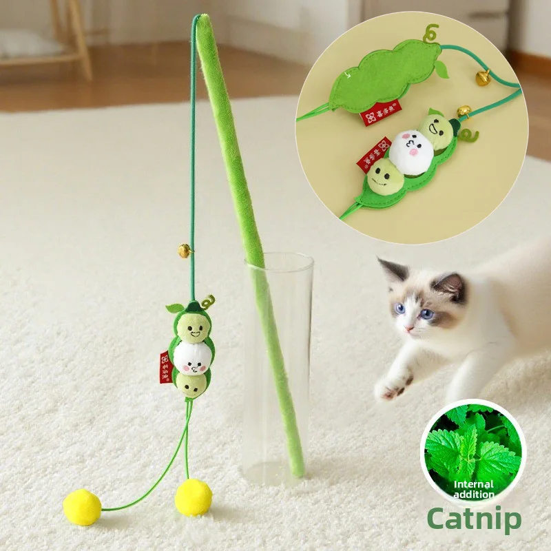 Juguete interactivo para gatos, guisante de peluche, hierba gatera, juguete para gatos para masticar y perseguir, juguete rompecabezas para gatos, varita para gatos