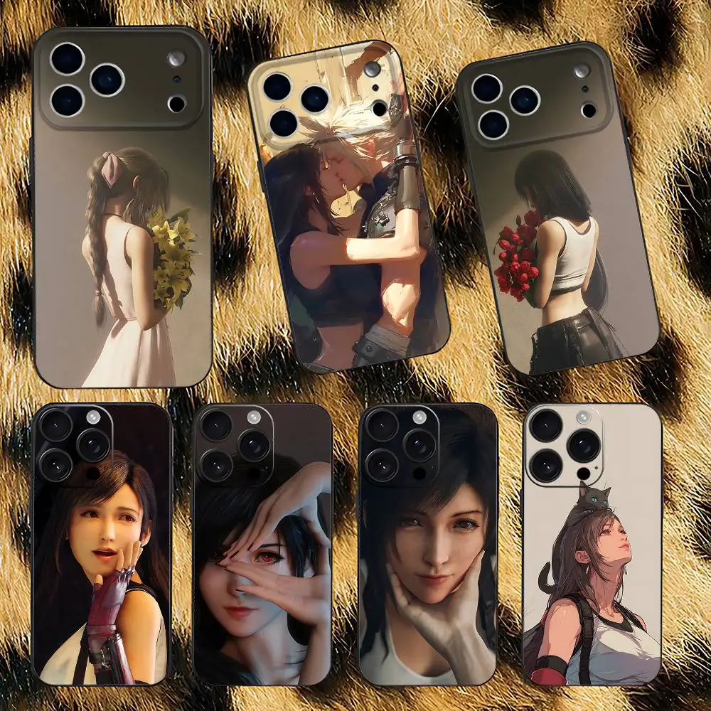 

F-Final F-Fantasy Aerith T-Tifa Phone Case For iPhone 17,16,15,14,13,12,11,Pro,XS,Max,XR,Plus,E,SE4,Mini Black Soft Cover