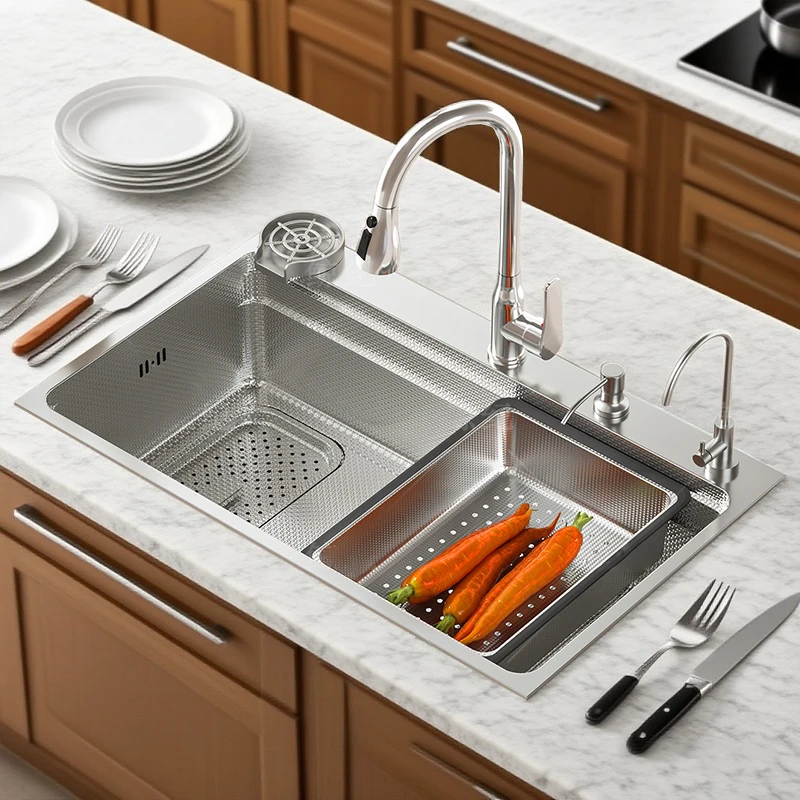 

Sink,Silver Slots Granule Embossing Dishwash Basin 304 Stainless Steel Kitchen Sink Undermount Single Bowl Multifunctional House