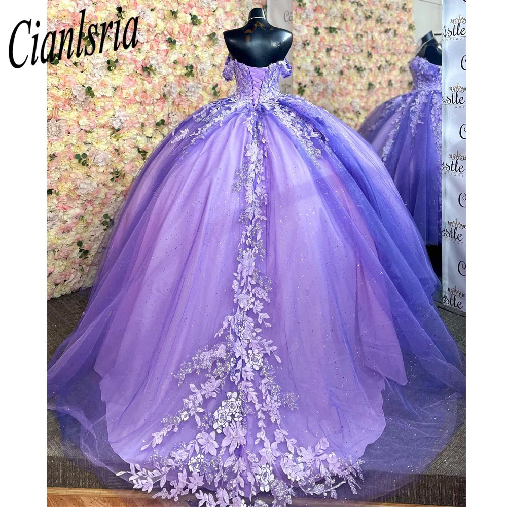 رداء كرة برباط من Lilac-Quinceanera للبنات ، مزين بالخرز ، فستان تخرج ، فساتين حلوة 16 ، 15 سنة