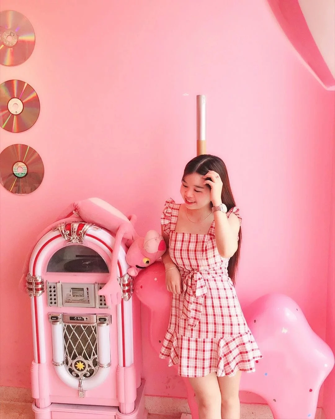 Pink Girl Heart American Retro Jukebox, Vinyl CD Bluetooth Commercial Music