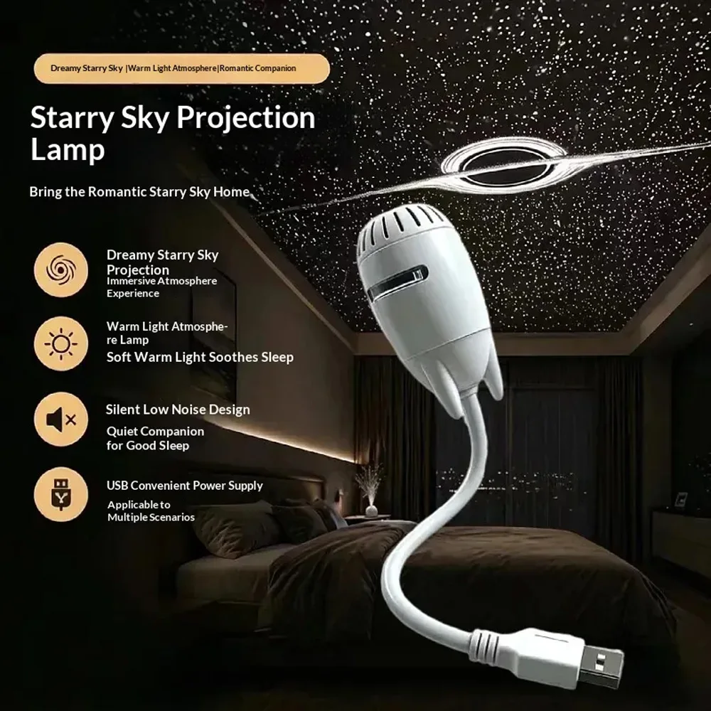 Aesthetic Starry Sky Projector Lamp, Adjustable USB Gooseneck Decor Light for Bedroom Living Room Office Dorm