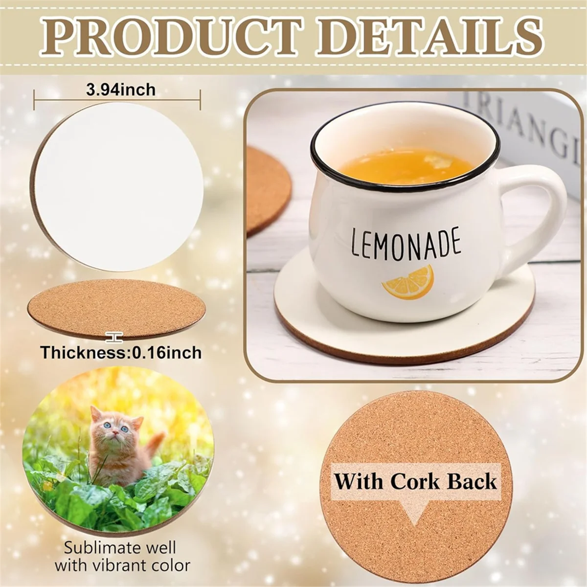 12 Pcs Sublimation Coasters 4 X 4 Inch Hardboard Coaster Cork and MDF Blank Coasters Sublimation Car Coasters