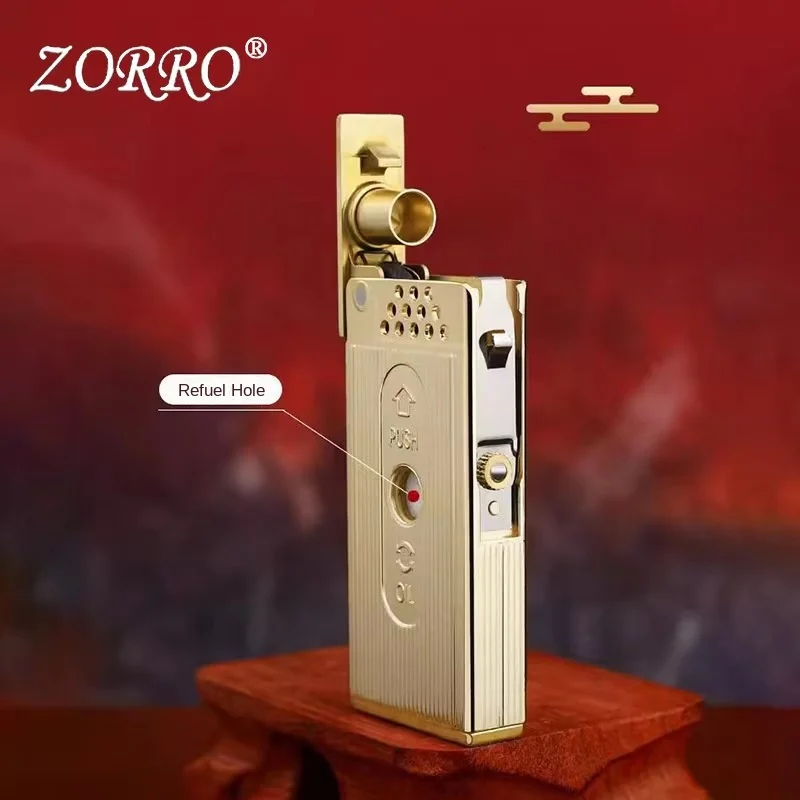 ZORRO-Pure Copper Kerosene Lighter for Men, Matchbox Shape, Push-Pull Ejection Ignition, High-end, Creative Gift