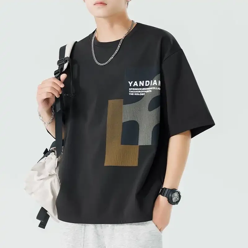 Comfortable Men's Casual T-Shirt With Abstract Print Round Neck Short Sleeve Breathable Daily Wear