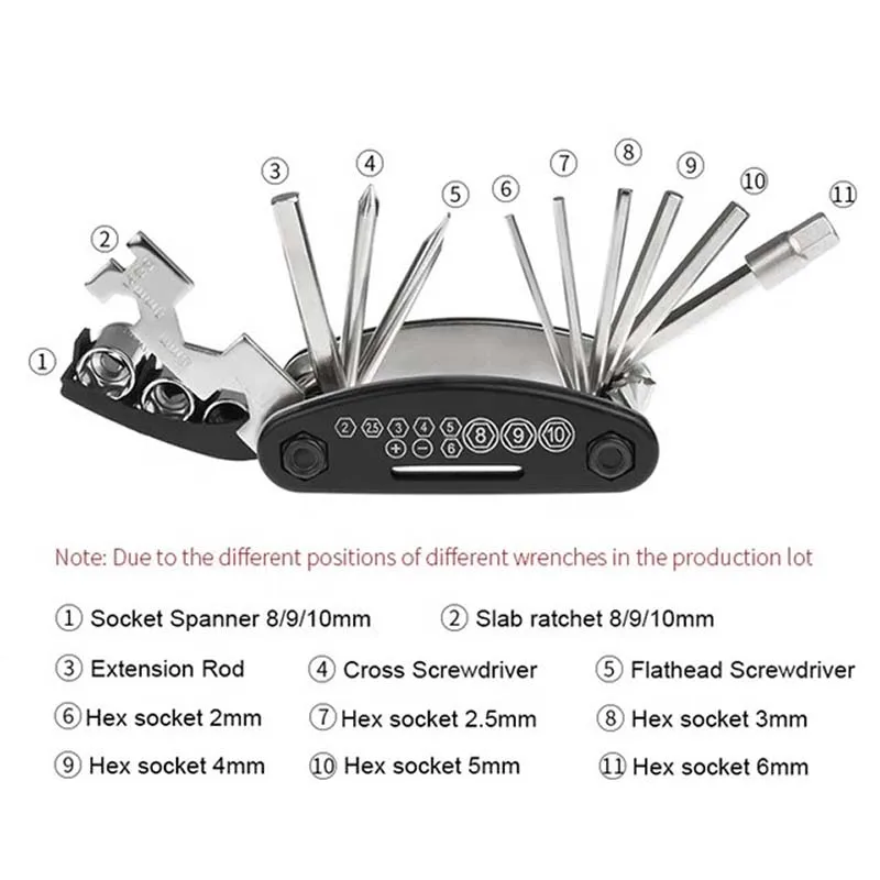 Zestawy narzędzi do naprawy rowerów 16 w 1 Narzędzie wielofunkcyjne do rowerów z dźwigniami do opon Klucz sześciokątny do szprych Składany metryczny zestaw narzędzi do naprawy