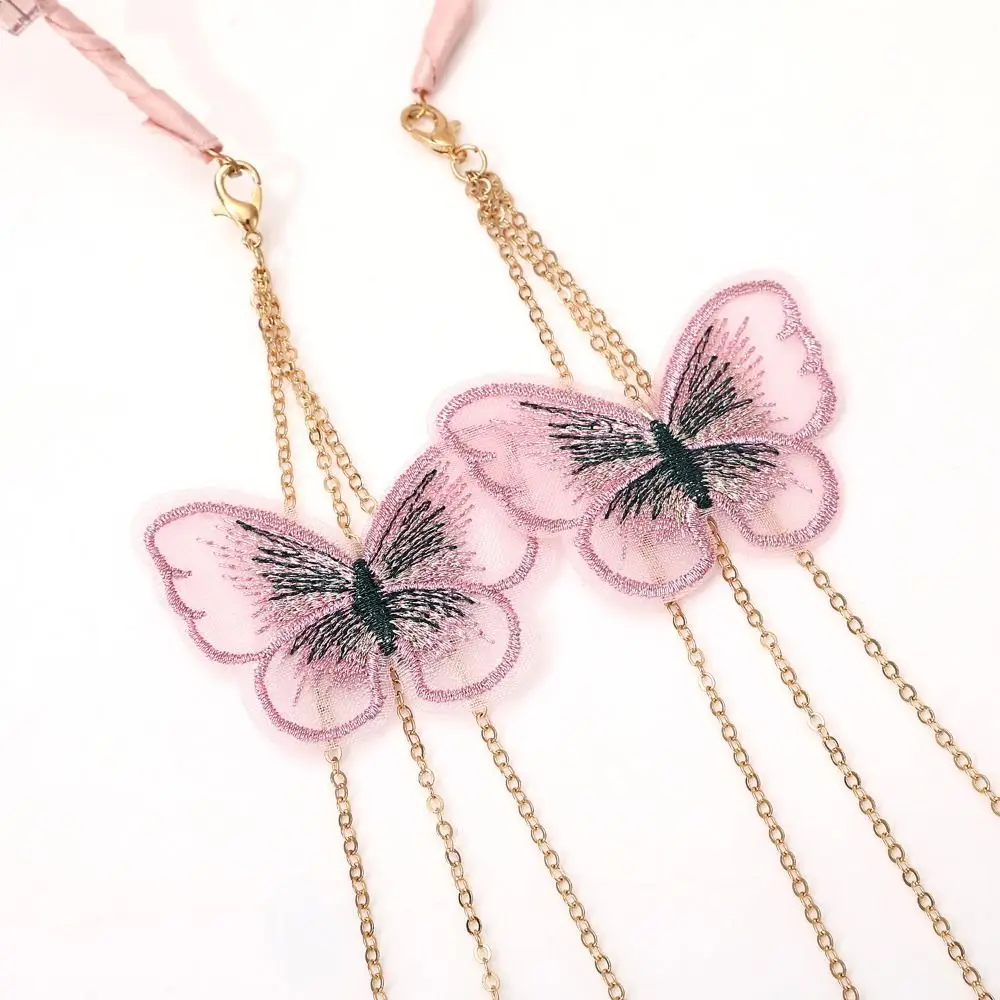 Simulated Butterfly Butterfly Tassel Headband Crystal Rhinestone Handmade Women's Hair Hoop Lightweight with Tassels