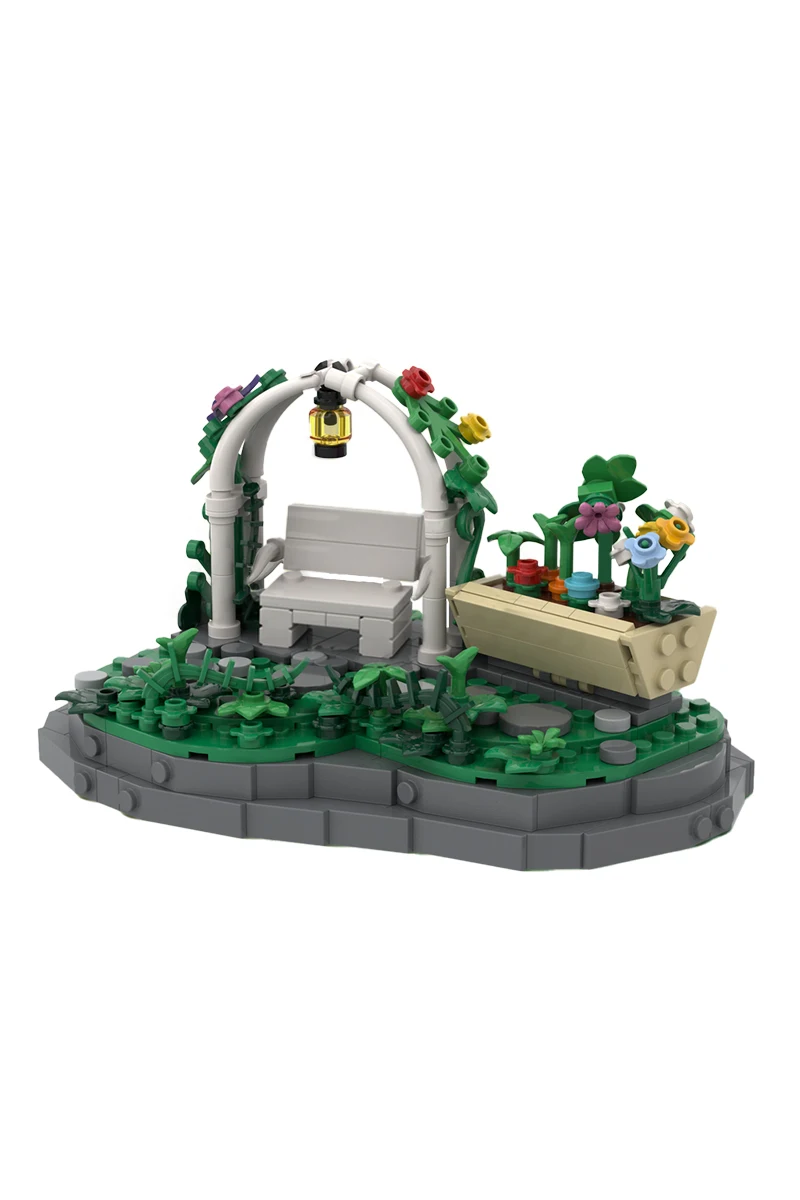 

Gobricks MOC цветочная арка садовые кирпичи модель садовая скамейка подвесной светильник цветы растения строительные блоки DIY игрушки подарок
