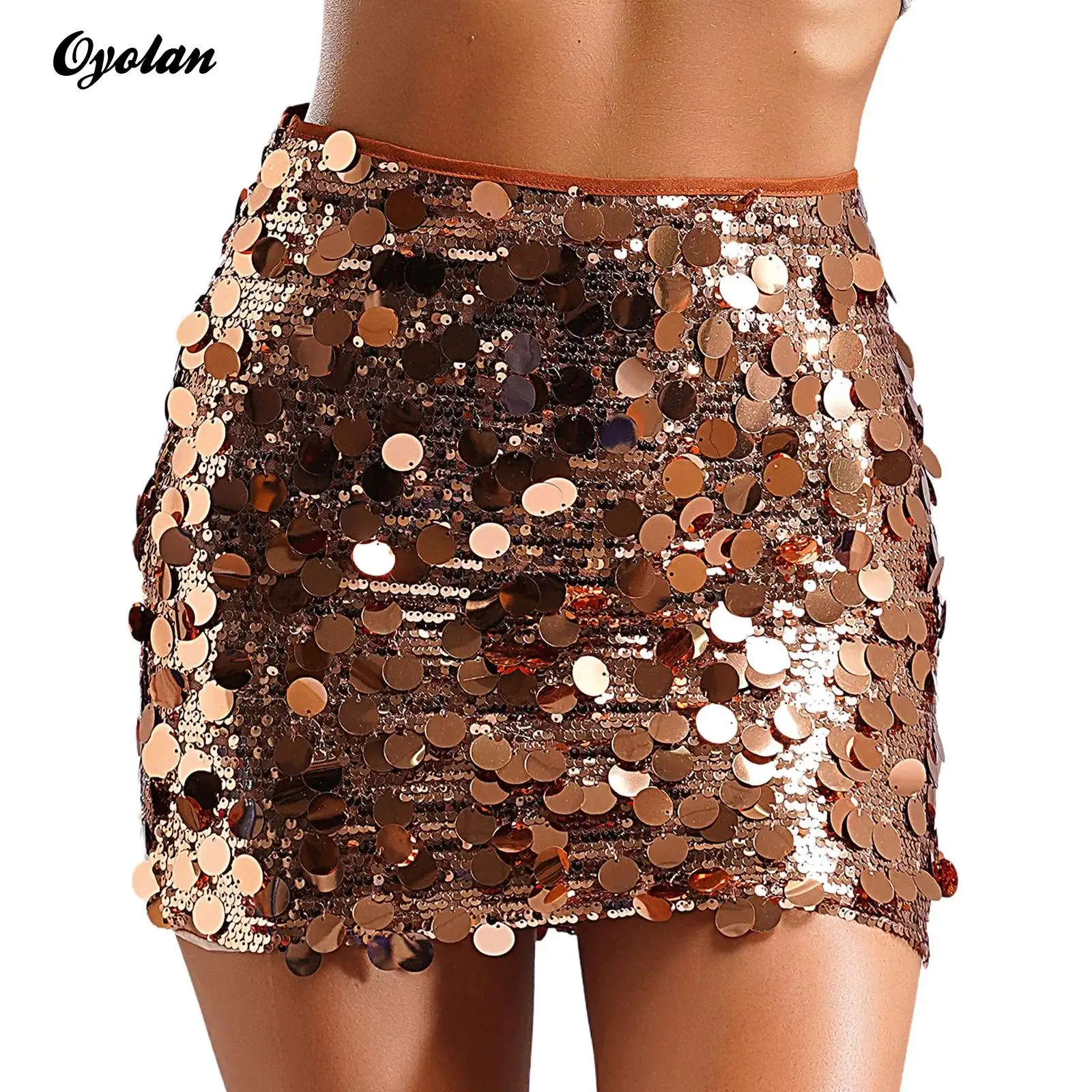 Womens Glitter Party Rave Mini Skirt Sparkly Shiny Sequins Bodycon Mini Pencil Skirts Short Disco Party Club Skirt Clubwear