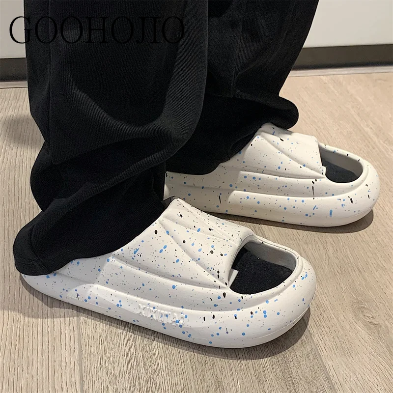 Summer Unisex Slides Ink Splash Print Men Flip Flops Slip-on Beach Shoes Women Slippers Sandals Slippers Casual Soft Outdoor