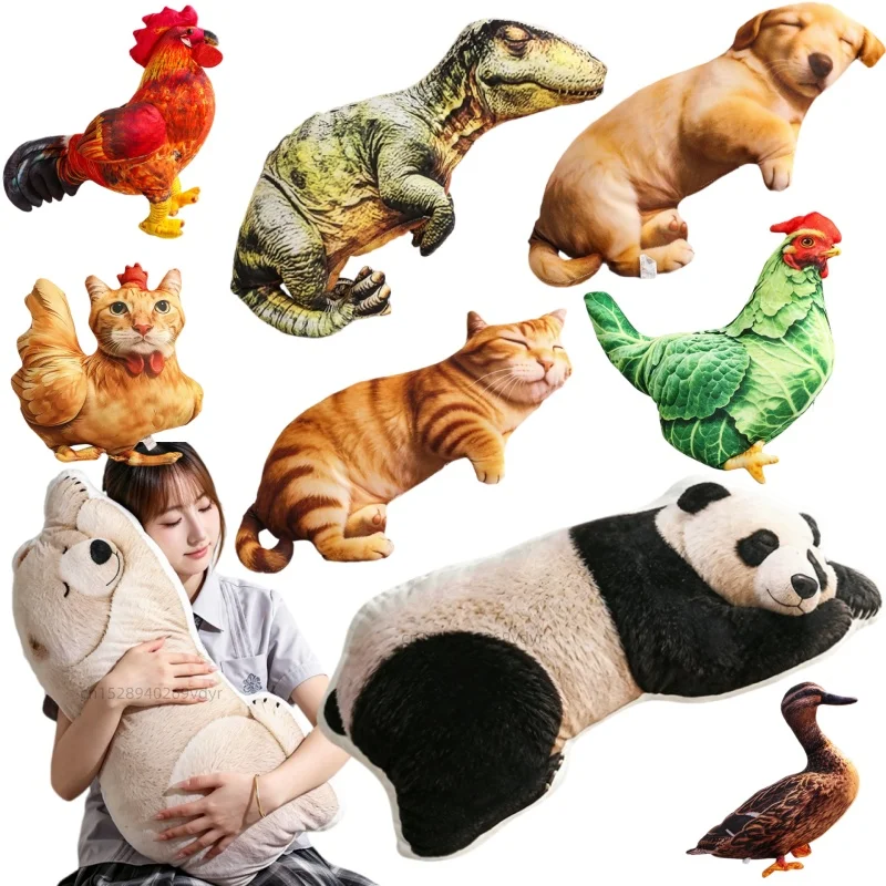 Kawaii Comfort Soft Animal Plush Pillow Polar Bear Panda Rooster Dinosaur Dog Dolls Hen Adorable Toys Birthday Xmas Gifts Decor