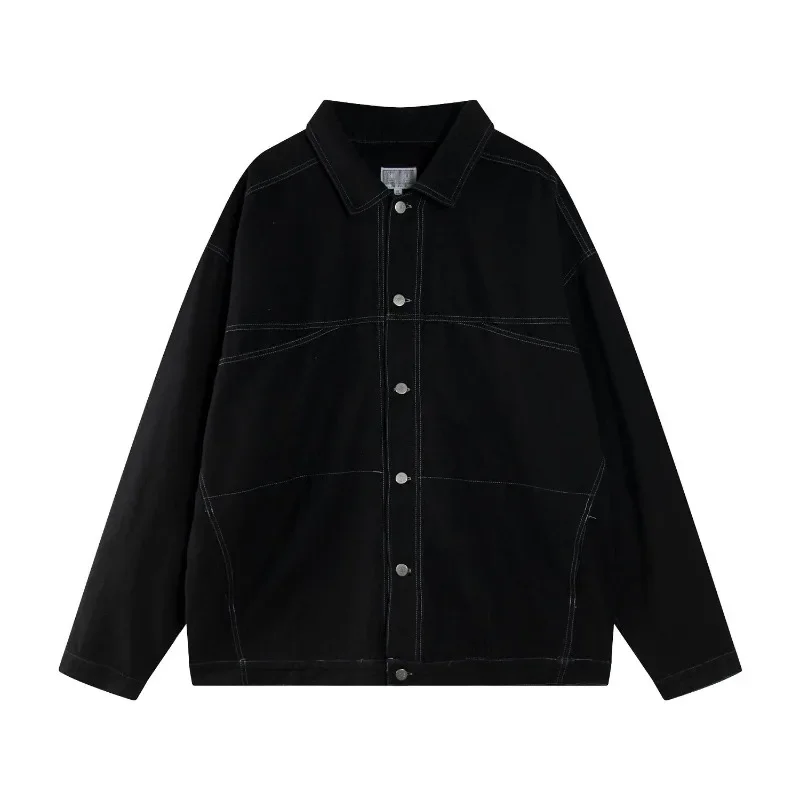 

23SS Hip Hop Black CAVEMPT White Stitched Denim Jacket CAV EMPT Black Vintage Overcoat Kanye West