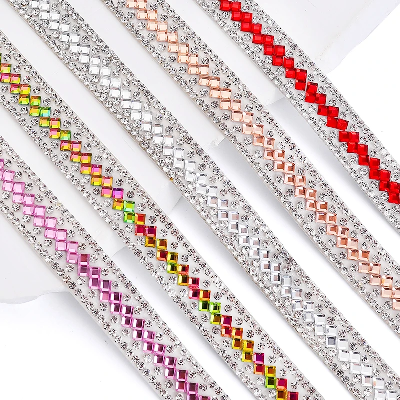QIAO 12mm 1Yard Self Adhesive Glass Rhinestone Ribbon Diamond Ribbon Crystal Roll Glitter Diamond Belt Bling For DIY Art Craft