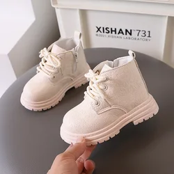 Autumn New Girls Ankle Boots Children's Leather Shoes Fashion Boys Warm Boots Kids Causal School Non-slip Shoes J327