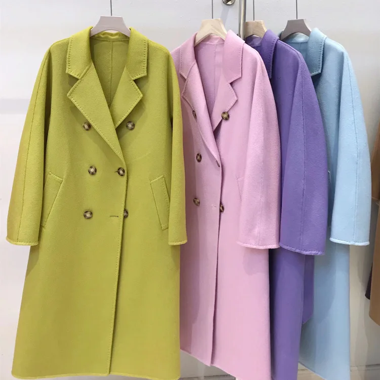 2024 Autumn/Winter New Double sided Cashmere Coat for Women, Long, High end Water ripple Coat, Double sided Knitted Coat for