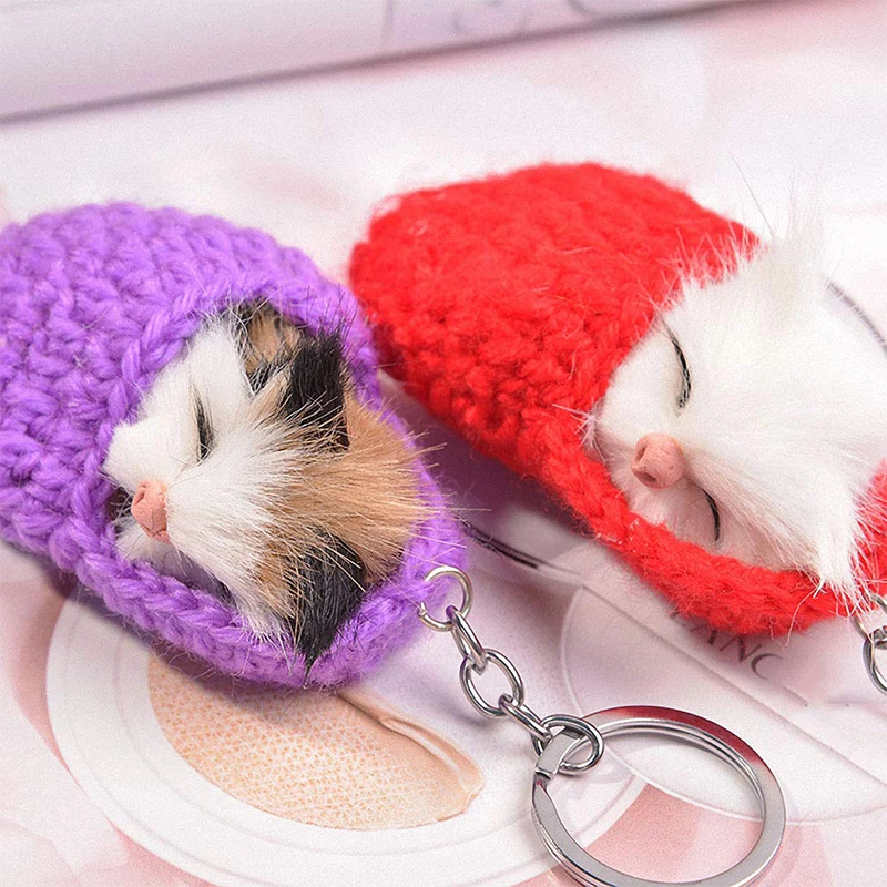 70 Pieces Cute Cat Keychain Slippers Cat Plush Bag Pendant Car Key Chain Animal Cat Slippers Keychains