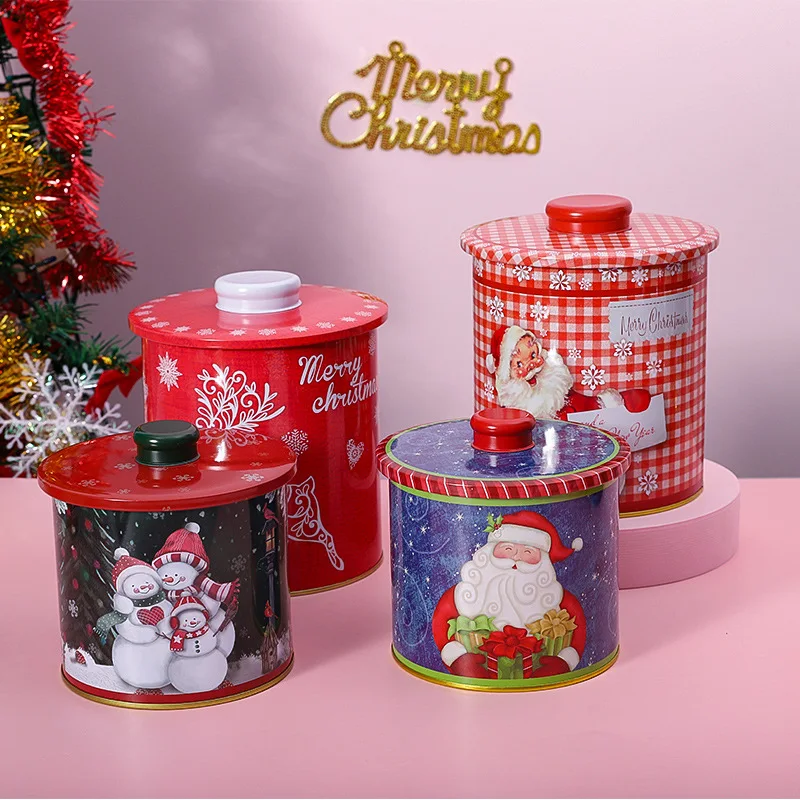 

2 Pcs Christmas Tin Box Candy Storage Jar Coffee Tea Spice Candy Jewelry Storage Case Household Sealed Jars Xmas Packing Box