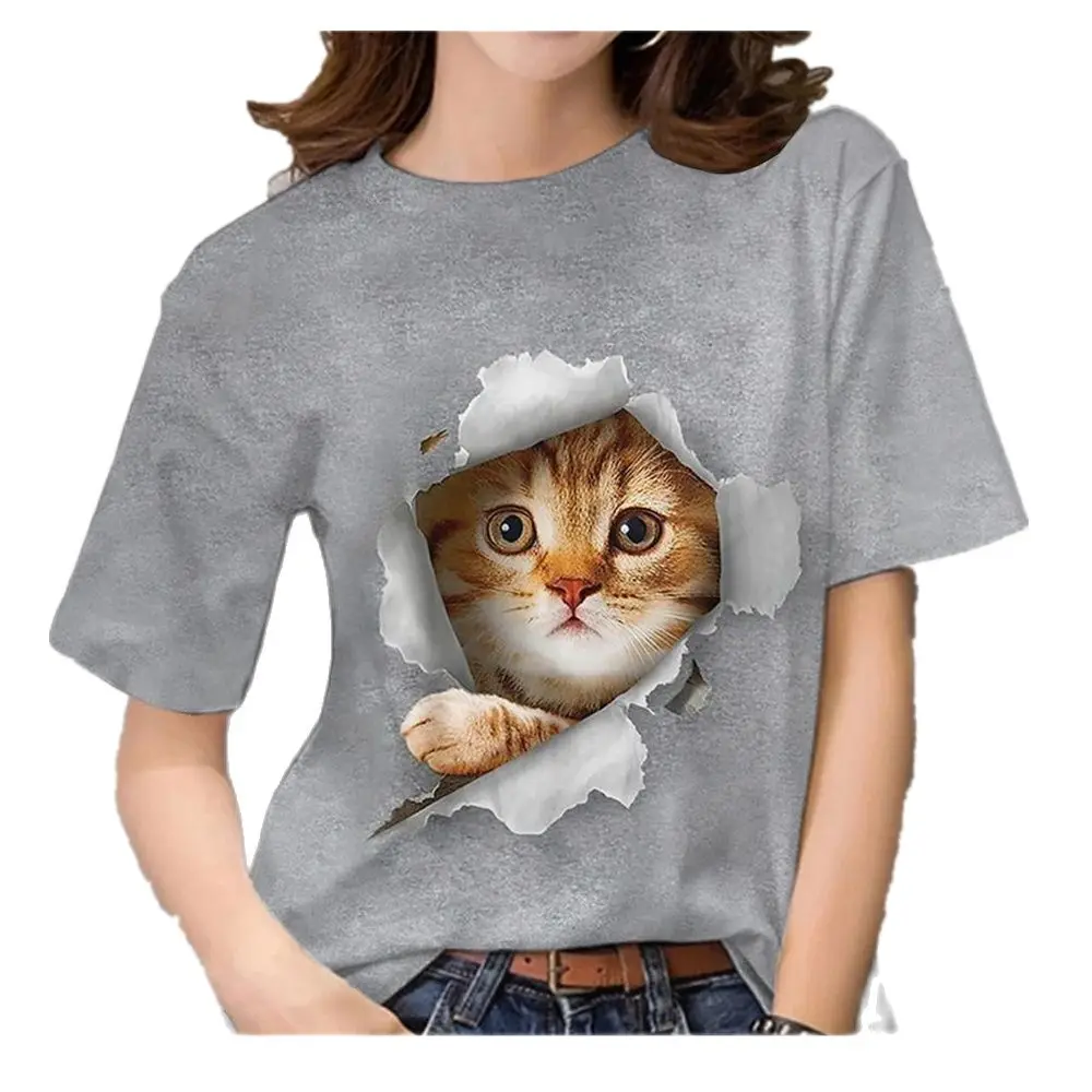 2023New Women's T-shirts For Girls 3D Print Cat Graphic  Summer Fashion Casual Street Short Sleeve Tops Tees Women's Y2k Clothes