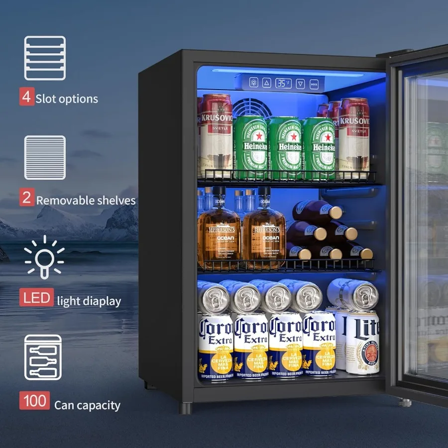 ثلاجة ومبرد للمشروبات قائمة بذاتها لبيرة الصودا أو النبيذ 90 علبة ثلاجة صغيرة مع باب زجاجي ودرجة حرارة رقمية