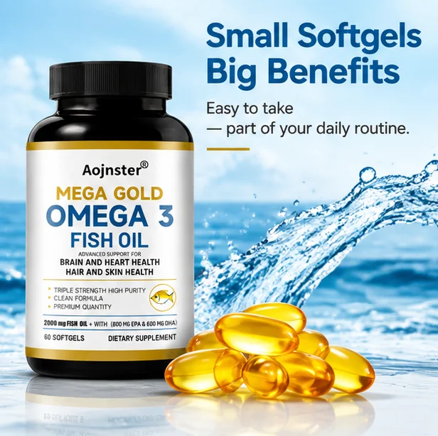 High Purity Omega 3 Fish Oil Capsules, Triple Strength Blend of EPA and DHA, 60 Softgels
