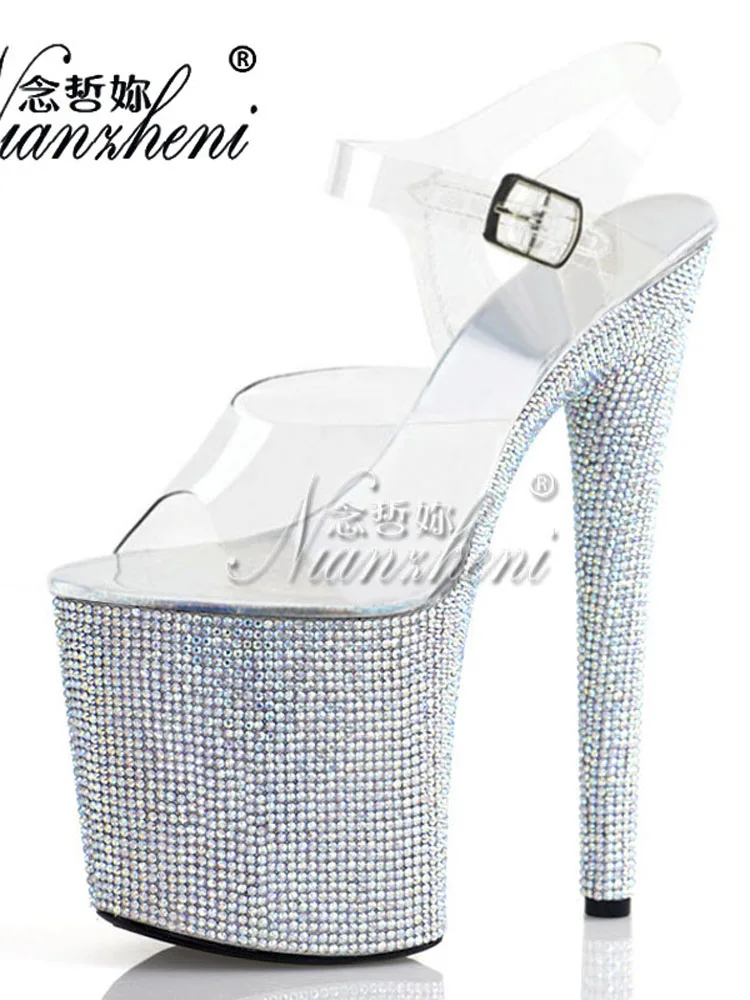 20cm Rhinestone Waterproof Platform Hate Sky High Pole Dance Sandals Strip Dance Fun Nightclub Model Show Shining High Heels New