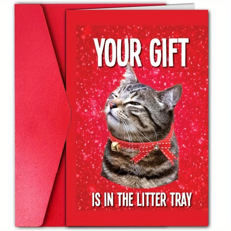 1pc, Happy Christmas Time Card, Merry Christmas Card, December Winter Christmas Greetings Card, Cute Cat Christmas Card