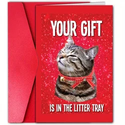 1pc, Happy Christmas Time Card, Merry Christmas Card, December Winter Christmas Greetings Card, Cute Cat Christmas Card