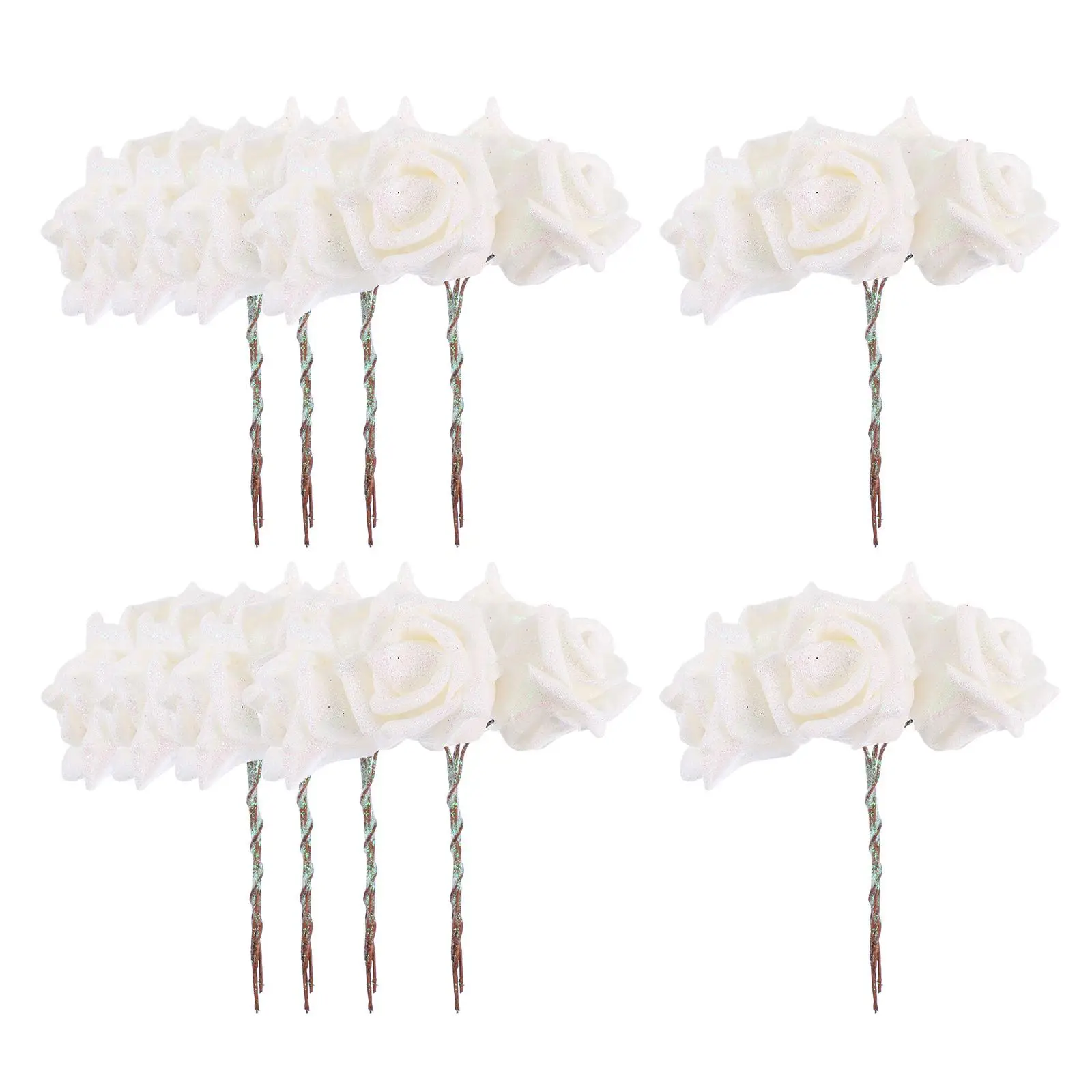 

50 Pcs Crystal Rose Artificial Realistic Bouquet Decor White Photo Prop Wedding Home Floral PE Material Lifelike Long Lasting No