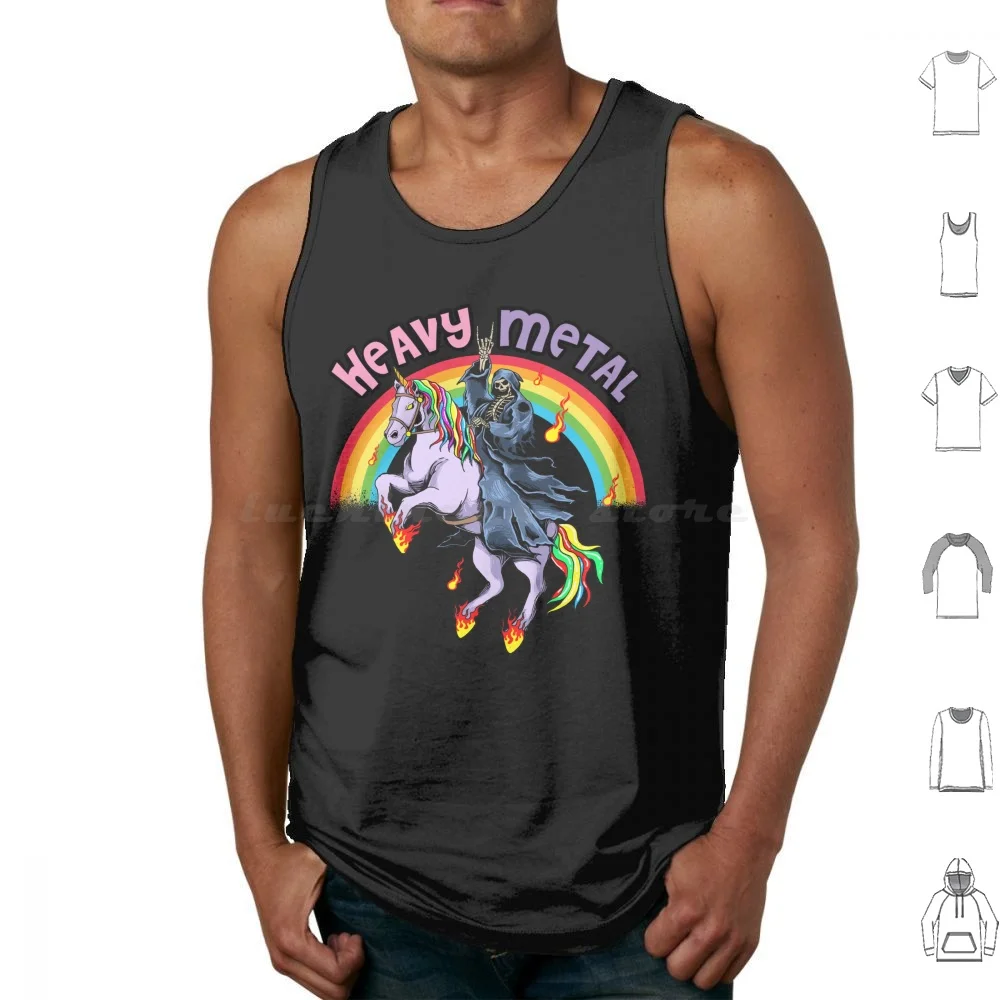 Cute Heavy Metal Rainbow Unicorn Cartoon Tank Tops Vest Sleeveless Heavy Metal Band Rainbow Unicorn Cute Heavy Metal Black
