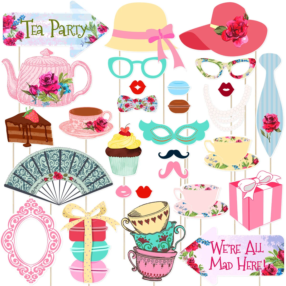 

Tea Party Decoration Accessories Photo Booth Props Table Gift Supplies Favors Bamboo Miss