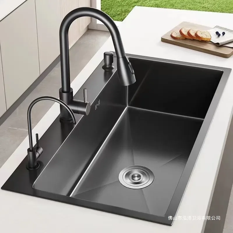 Handmade Stainless Steel Kitchen Sink Single Bowl Large Multifunctional Household Vegetable Basin Dishwashing Sink for Home