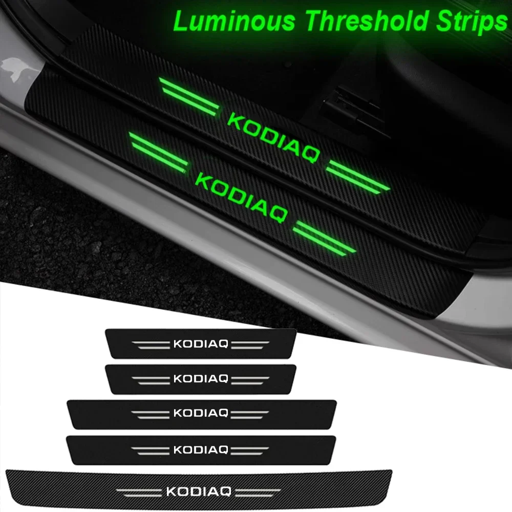 Luminous Car Threshold Tape for Skoda Kodiaq Logo Door Sill Welcome Pedal Plate Rear Trunk Bumper Guards Protective Stickers