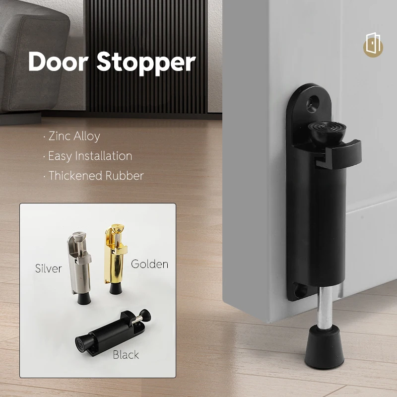 Sleek Metal Foot Door Stopper Invisible Anti-Collision Adjustable Arbitrary Positioning with Rubber Grip Pedal Door Lock Holder