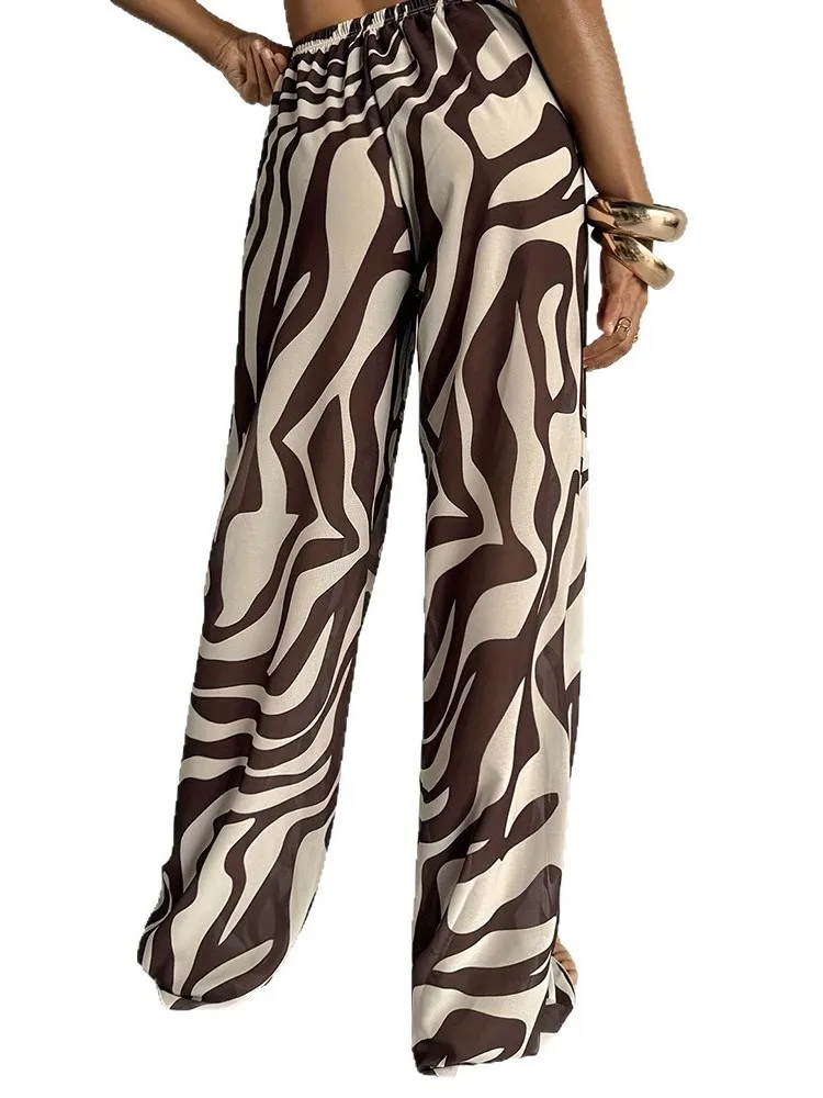 Women Stripe Trim Cover Up Pants Beach Cover Up Trousers Cover Ups For Swimwear Beach Ruffle Pants 2026 Summer Pants