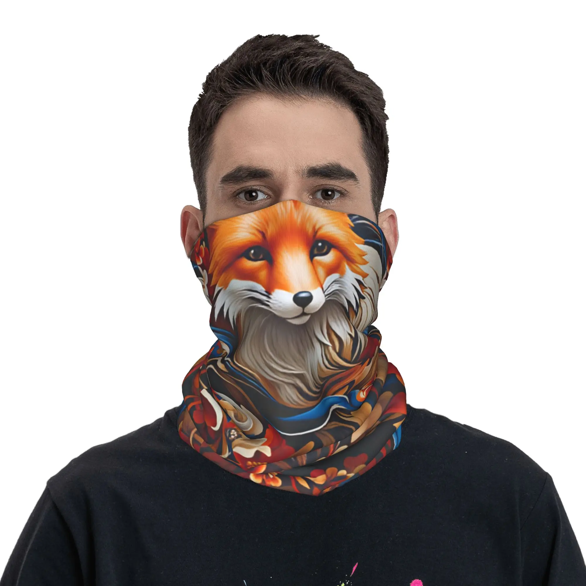 

Ornate Red Fox Floral Print Bandana Neck Warmer Men Women Winter Ski Tube Scarf Gaiter Face Cover