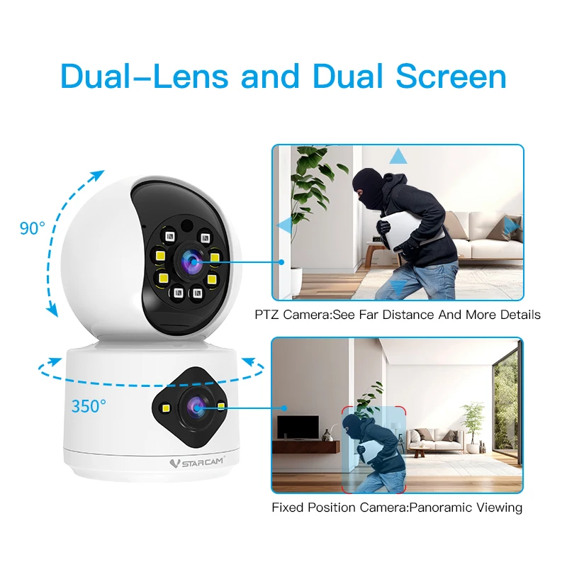 VStarcam 4MP WiFi Camera with Dual Screens Wireless Baby Monitors Smart Home Security Protection Indoor Dual Lens IP Camera