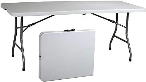 

8’ Foot Rectangular Plasetic Folding Table (30" x 96” Inch) Fold in Half with Carrying Handle Lightweight and Portable White