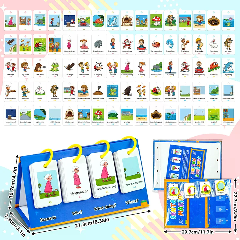 English Learning Pocket Chart Calendar Set For Kids 3-10 - Sentence Building Puzzle Games, Word Games, Phonics Flash Cards
