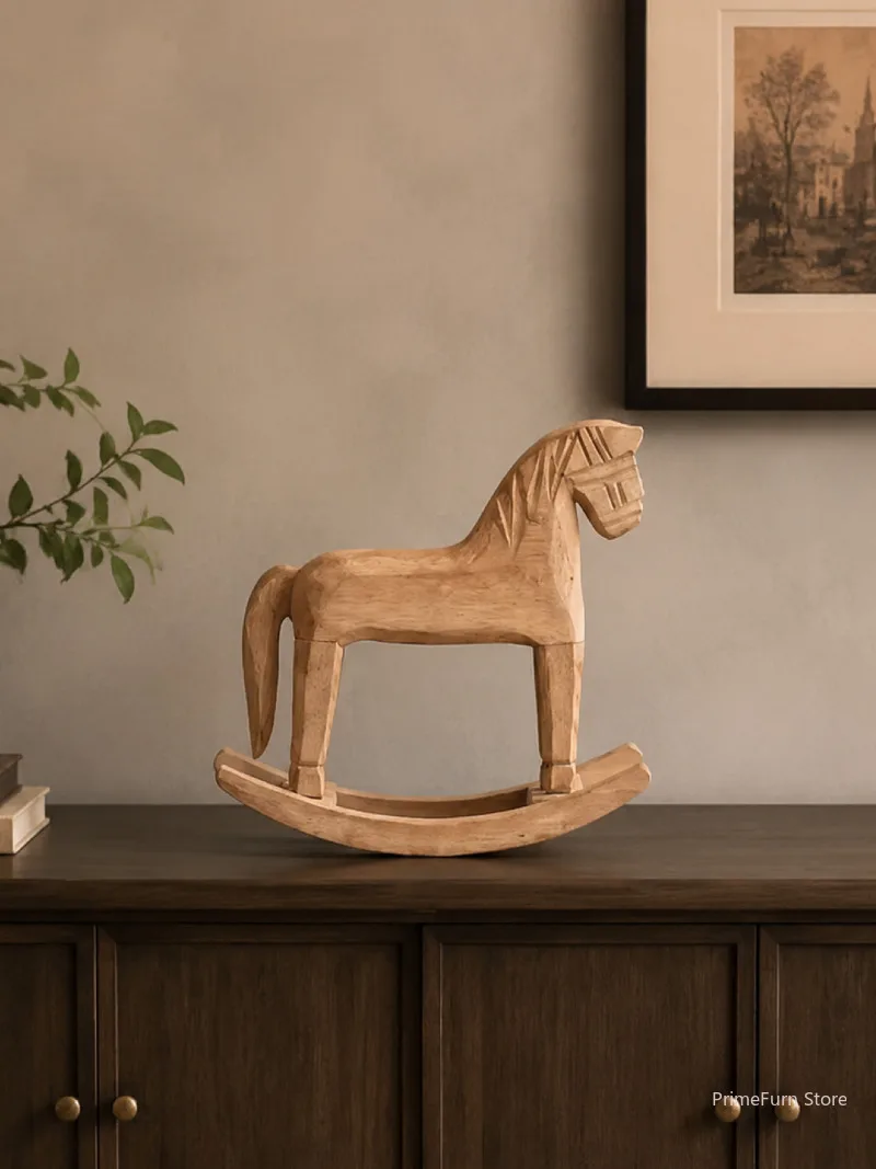 Natural Wooden Rocking Horse Niche Art Decor High-end Home